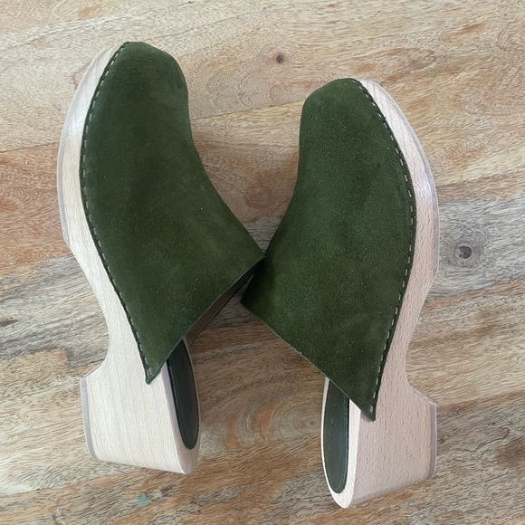 Doen Anouk Green Suede Wooden Clog Mules 39 (8.5) - Picture 4 of 7
